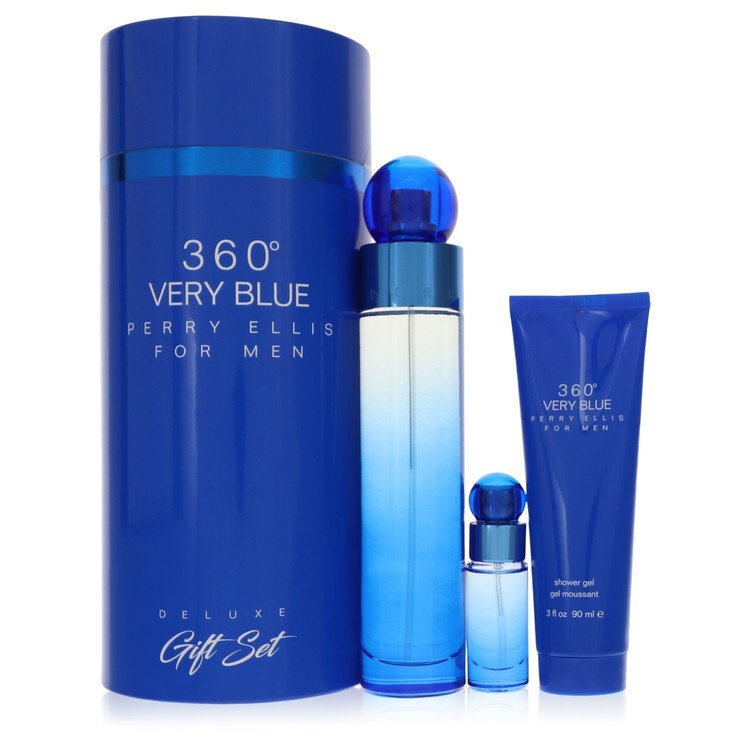 Perry Ellis 360 Very Blue by Perry Ellis Gift Set -- 3.4 oz Eau De Toilette Spray + .25 oz Mini EDT Spray + 3 oz Shower Gel (Men)